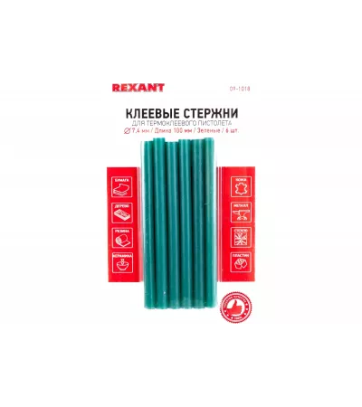 Клеевые стержни REXANT, зеленые, 6 шт, 7х100 мм