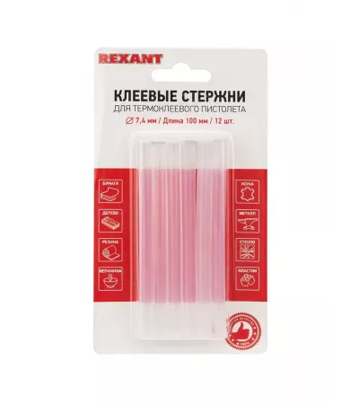 Стержни клеевые REXANT, 7x200 мм, прозрачные, 12 штук