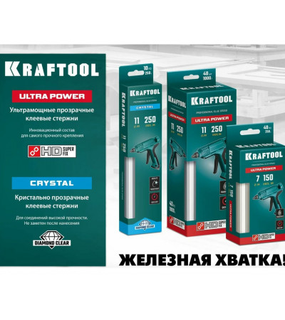 Клеевые Стержни KRAFTOOL Ultra Power 40 шт, 11x250 мм, прозрачные 
